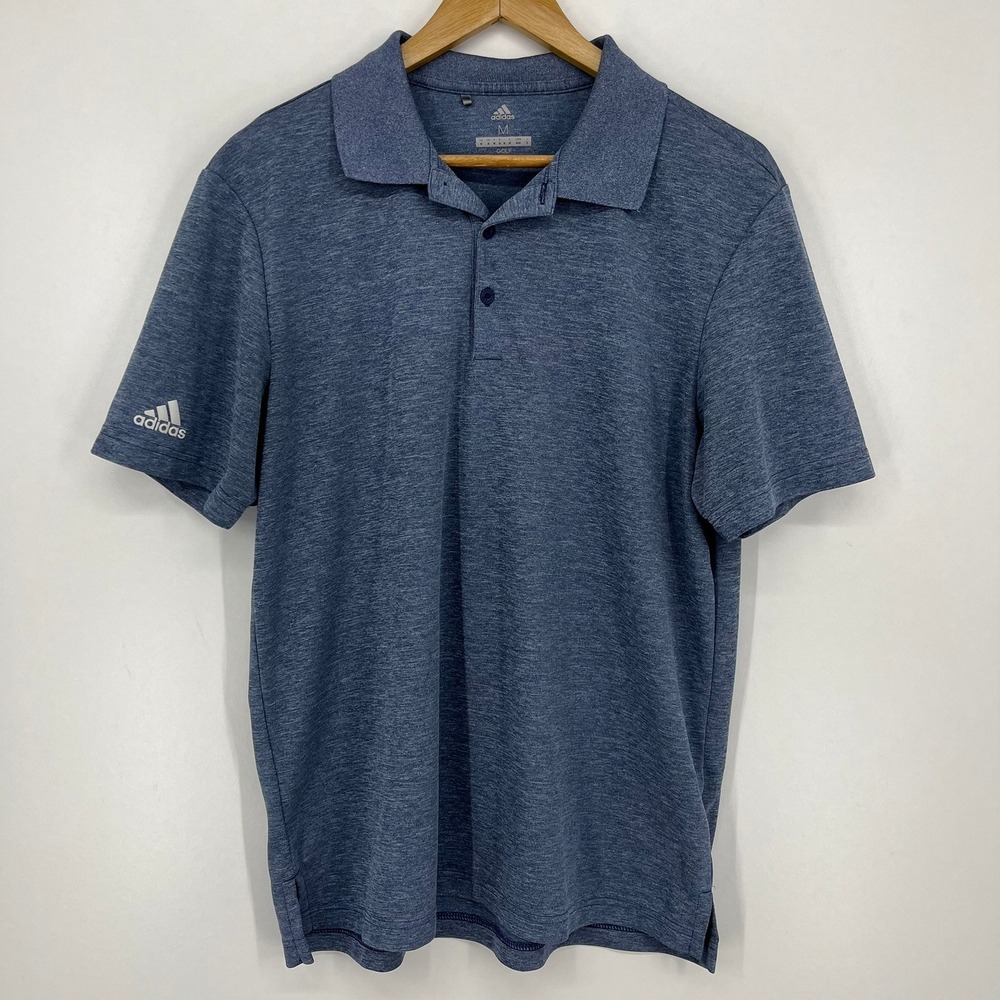 Adidas Golf Mens Blue Heathered Short Sleeve Polo Shirt Size Medium